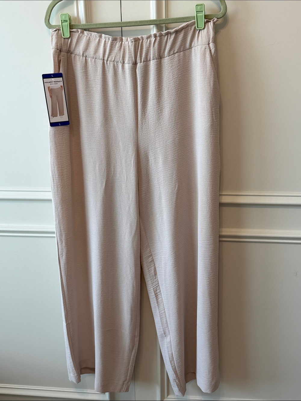 Hilary Radley Light Cream Wide-Leg Elastic Waist Pants